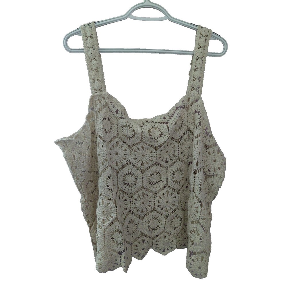 FESTI Torrid Beige Crochet Floral Medallion Tank Top Sz 3x Plus Boho PLZ READ